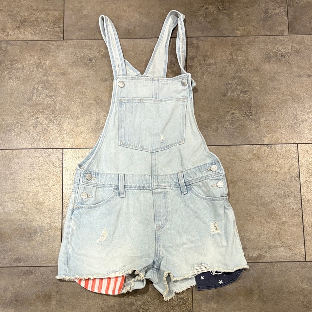 Old Navy Light Blue Denim Overalls American Flag Detail